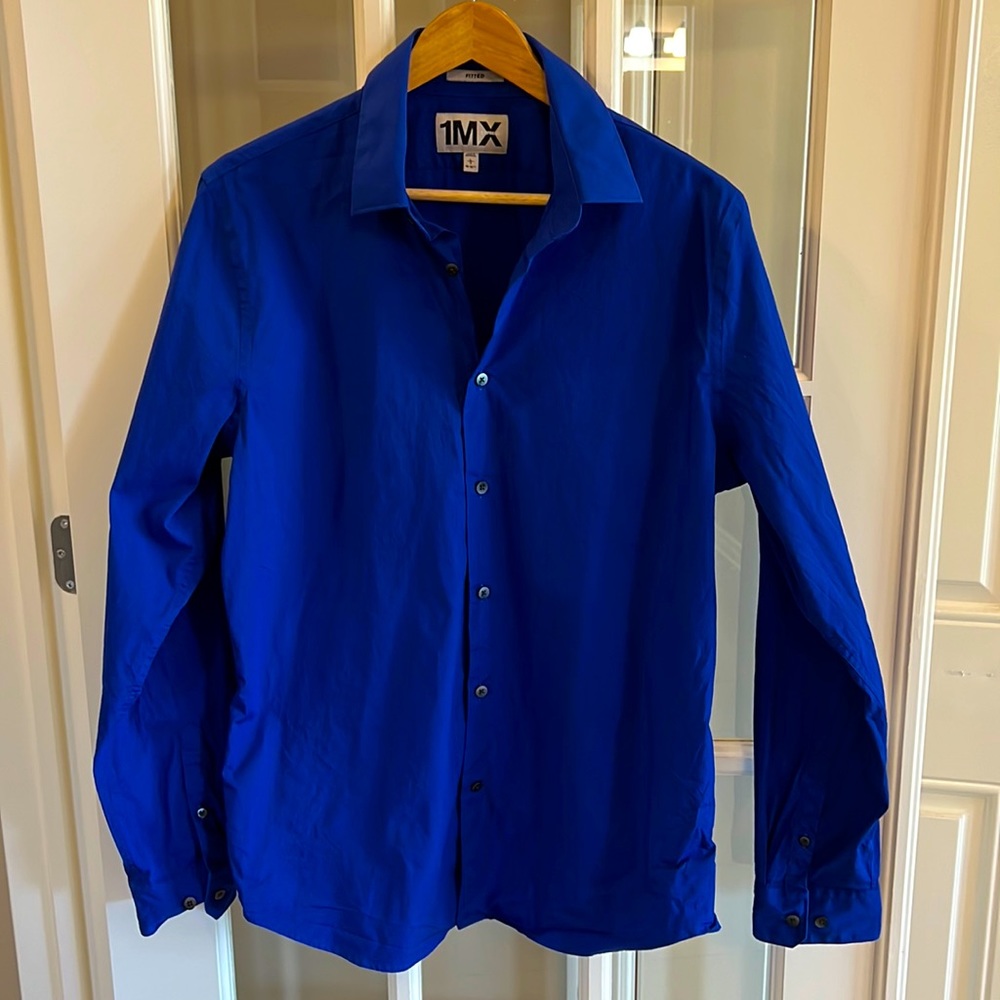 Express Button Down Shirt 1MX Cobalt Blue Size 16-16.5 Fitted
